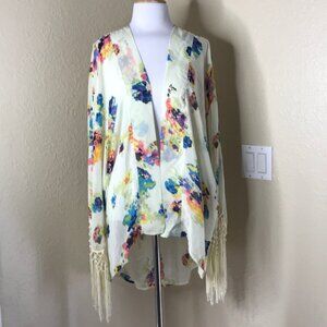 Zapa Basic  Sheer Floral Open Face Tunic Cardigan